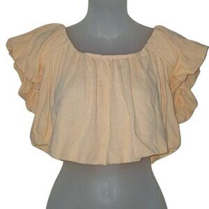 Free People Pastel Orange Puff Sleeve Crop Top